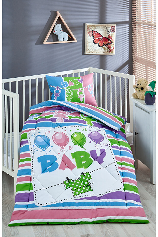 Printed 100% Cotton Silicone Fiber Baby Quilt+Pillow