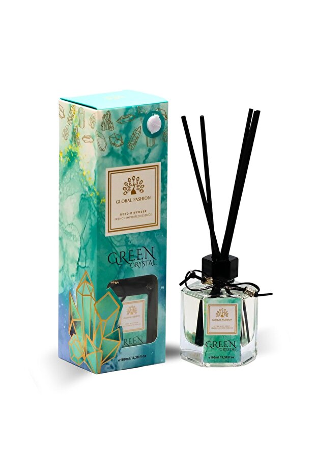 Luxury Reed Diffuser 100ml – French Essence, Long-Lasting Scent, Eco Home Decor Gift (Green Crystal)