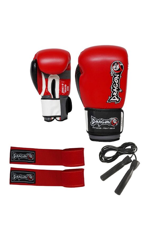 Grand Boks Eldiveni Kırmızı Elastik Boks Bandajı ve Atlama İpi Kick Boks Set - 1
