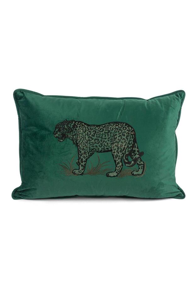 Leopard Embroidered Green Velvet Pillow Throw Pillow 40X60Cm