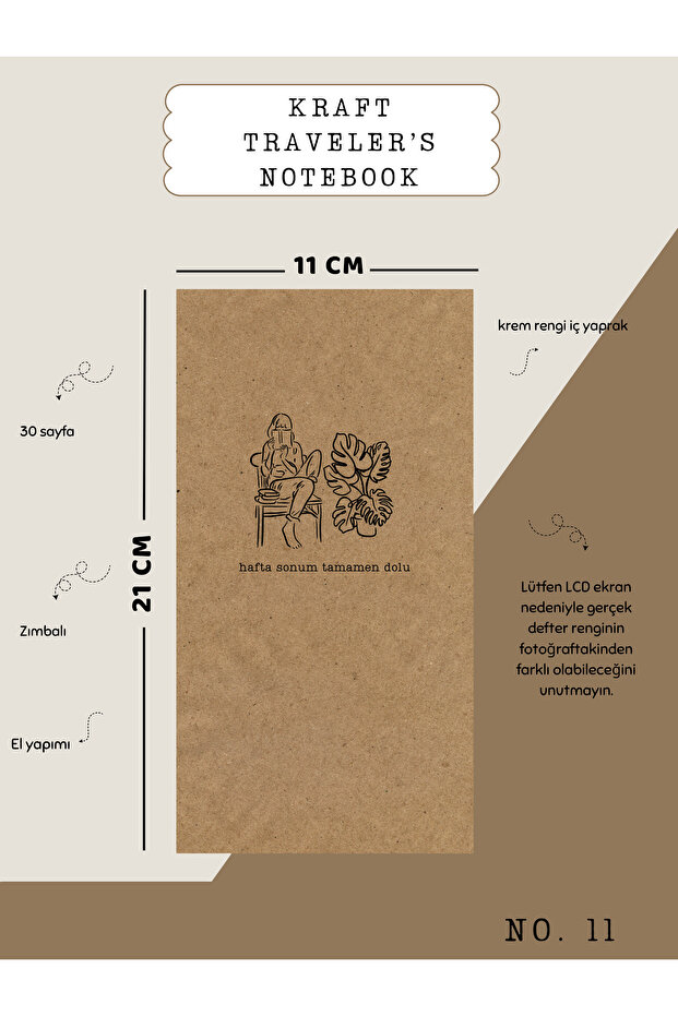 Kraft Traveler's Notebook No:11 - Zımbalı Krem Yaprak Defter - 1