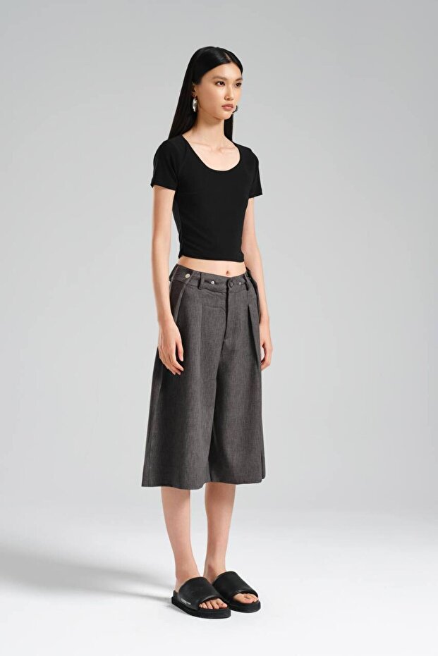 Kadın Pile Detaylı Tasarım Bermuda Şort - 7