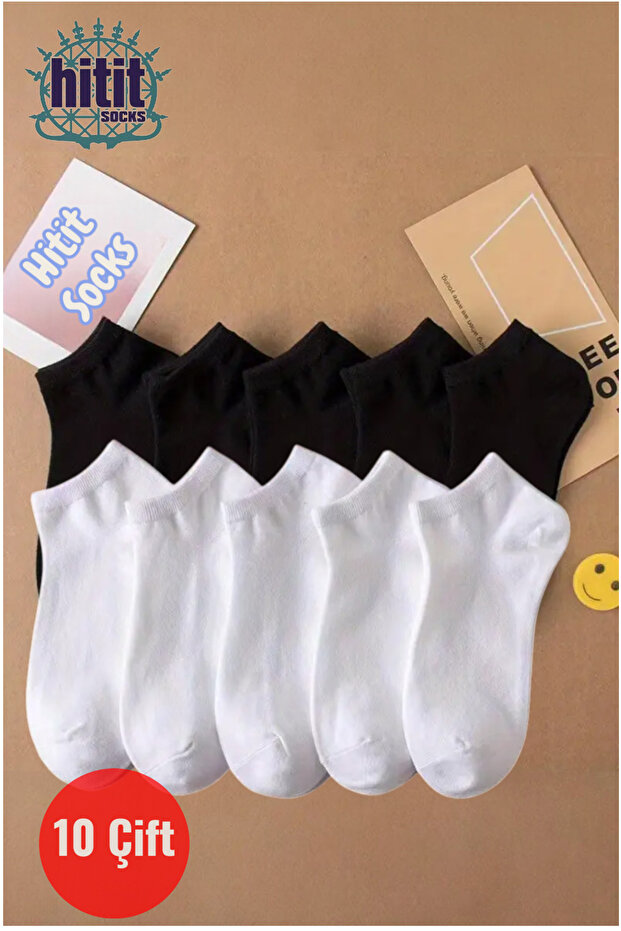 Women's 10 Pairs Premium Quality High Cotton Breathable Booties Socks Black-White