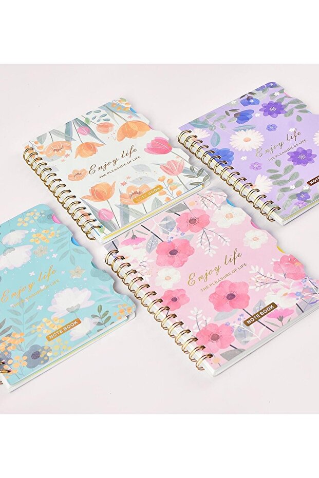 Colorful Flower Patterned Spiral Notebook with Compartments - 4