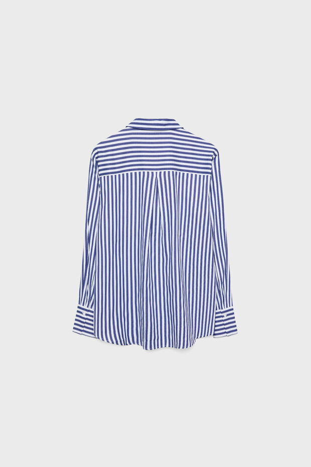 Çizgili poplin kumaşlı, cepli basic gömlek - 7