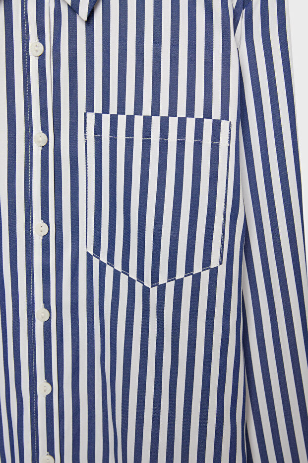Çizgili poplin kumaşlı, cepli basic gömlek - 8