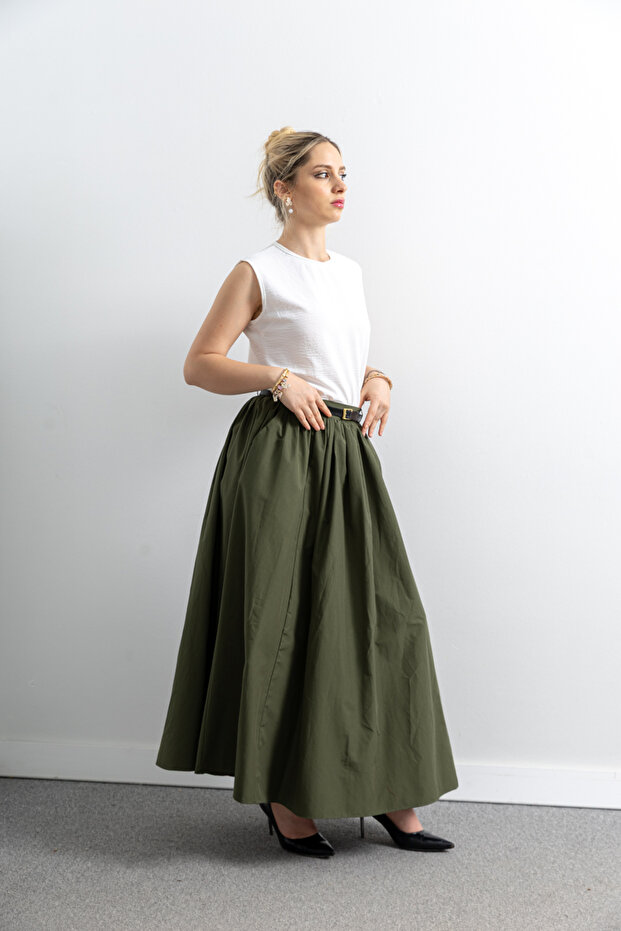 Women's Linen Belt Detailed Skirt