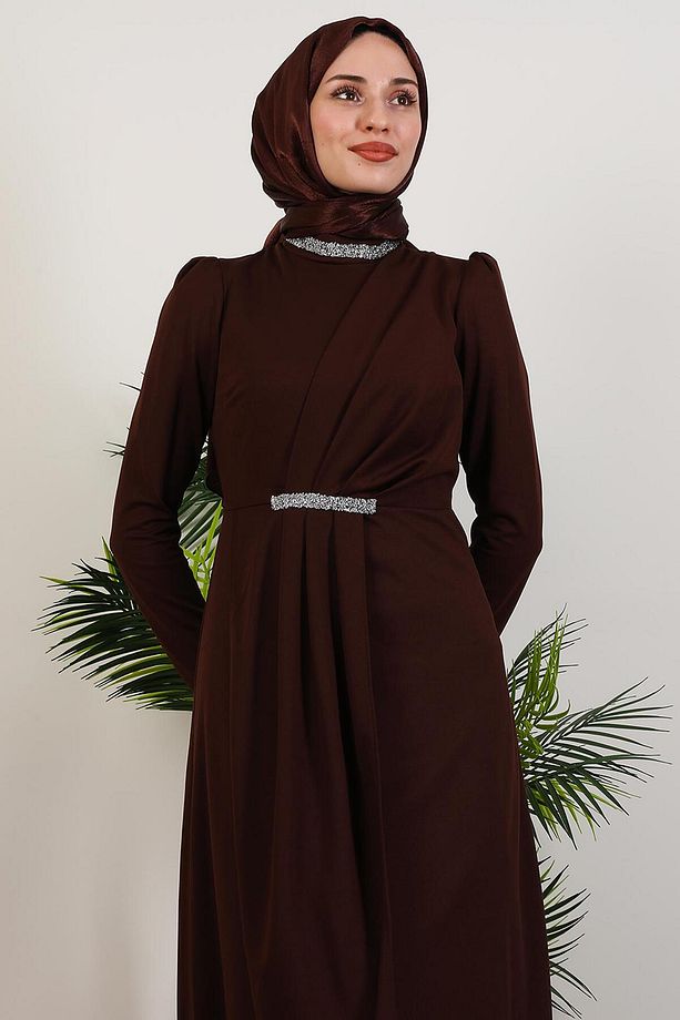 Liya Tesettür Elbise Acı Kahve - 5