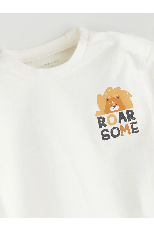 LCW baby Ekru Sevimli Baskılı Erkek Bebek Tişört ve Şort 2'li - 3