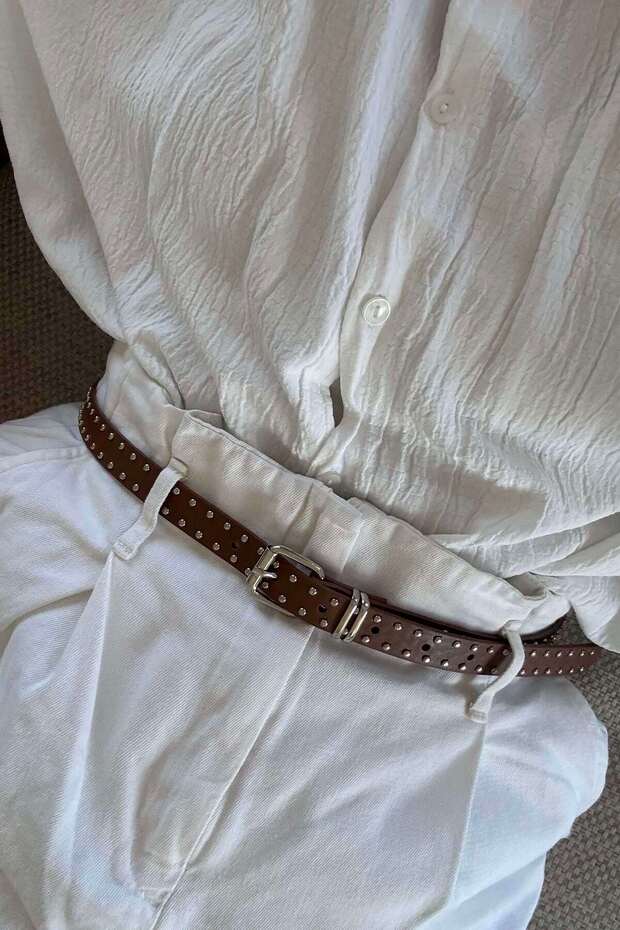 Mia Studded Thin Silver Buckle Belt