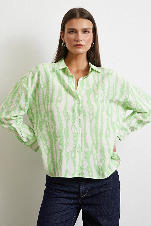 Zebra Pattern Modal Shirt Green - 3