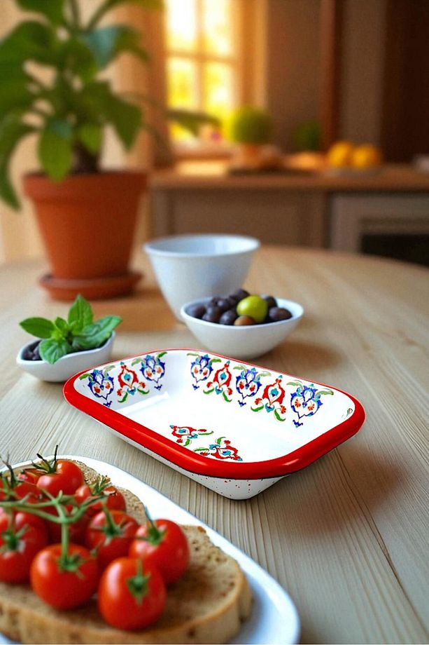 13 No Emaye Dörtgen Tabak Meze Kahvaltılık Kamp Piknik - 2