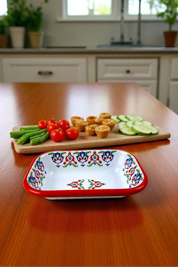 13 No Emaye Dörtgen Tabak Meze Kahvaltılık Kamp Piknik - 4