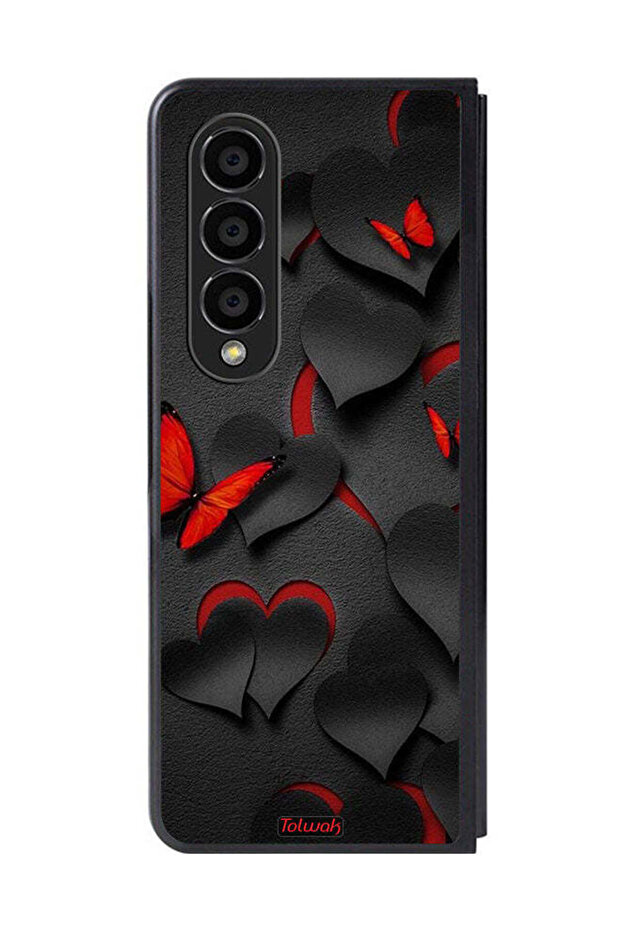 Samsung Galaxy Z Fold 4 Protective Case Cover Hearts And Butterflies Pattern