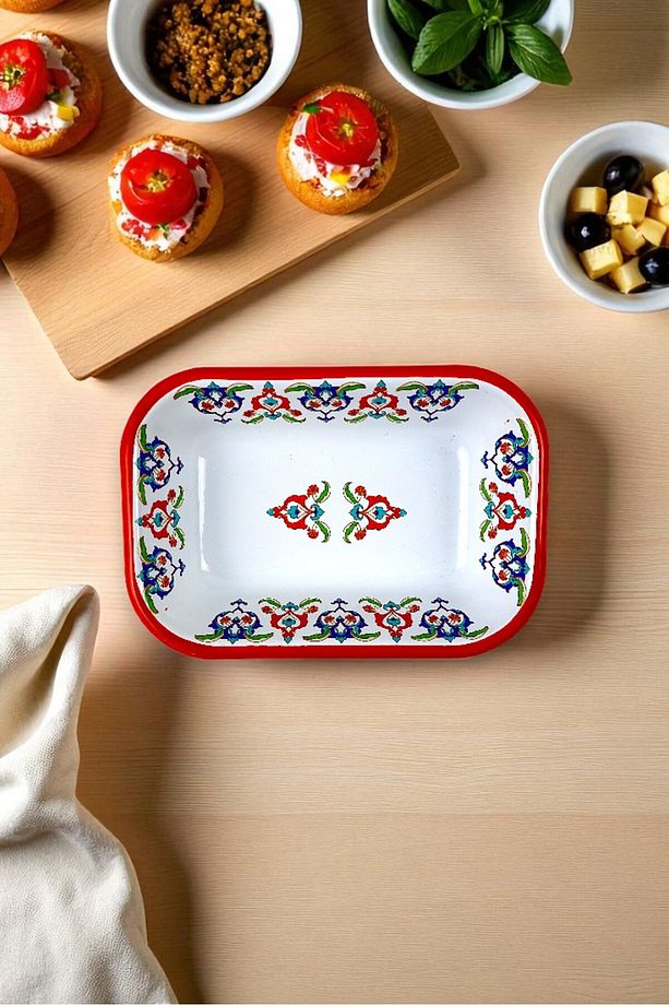 13 No Emaye Dörtgen Tabak Meze Kahvaltılık Kamp Piknik - 5
