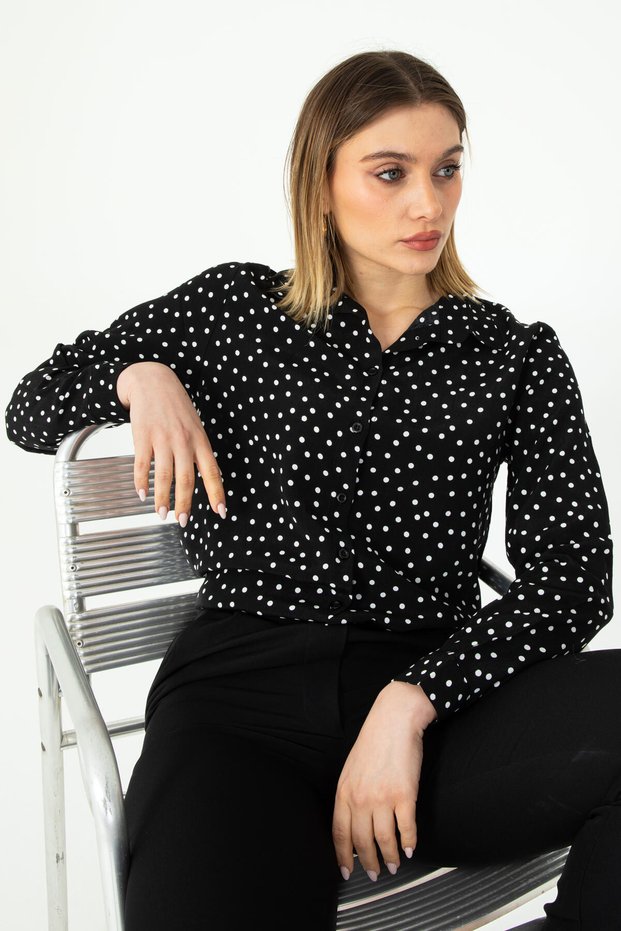 Women's Viscose Long Sleeve Stylish Polka Dot Shirt 1500070 -