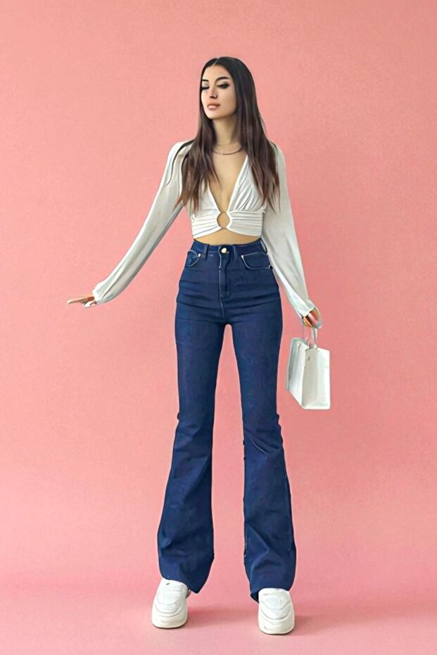 Corb Dark Blue Spanish Leg High Waist Lycra Women's Jeans