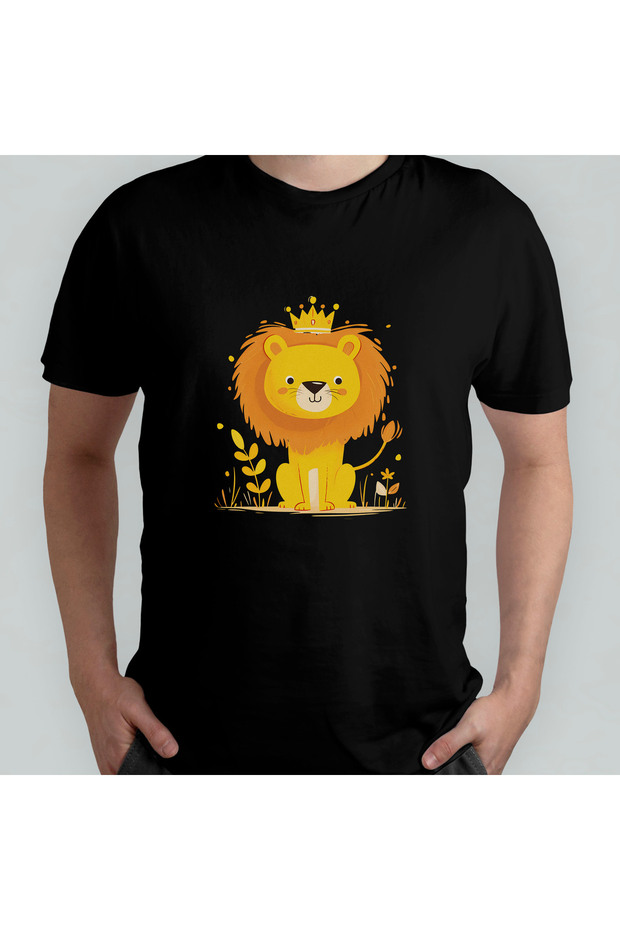 Cute Lion Lion Unisex 100% Cotton Crew Neck T-Shirt Model 2