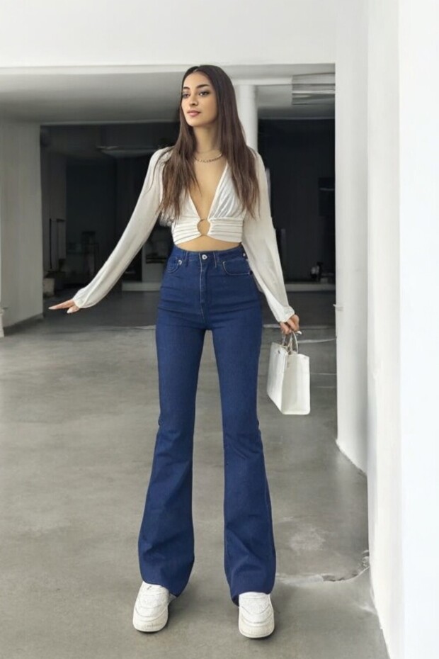 Original Women's Dark Blue Lycra High Waist Flared Jeans