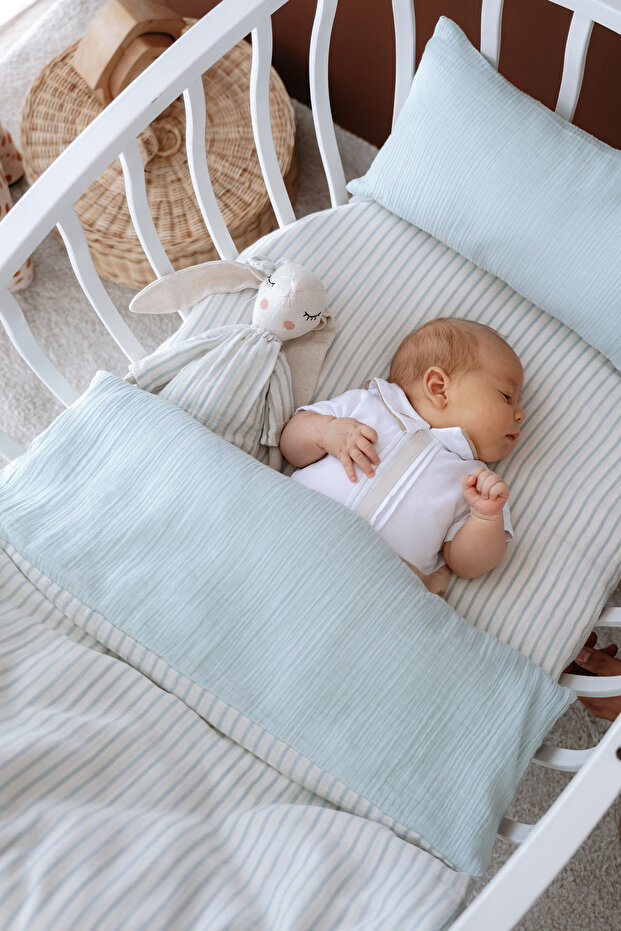 Park Crib Muslin Duvet Cover Set (80X110 cm) | Line Series - Blue