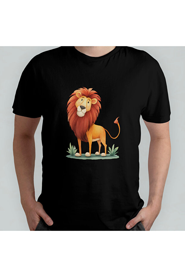 Cute Lion Unisex 100% Cotton Crew Neck T-Shirt