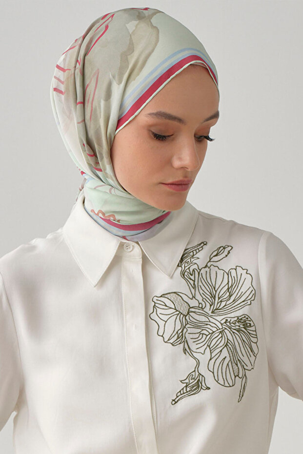 Sükun Krep İpek Şal - Aqua - 3