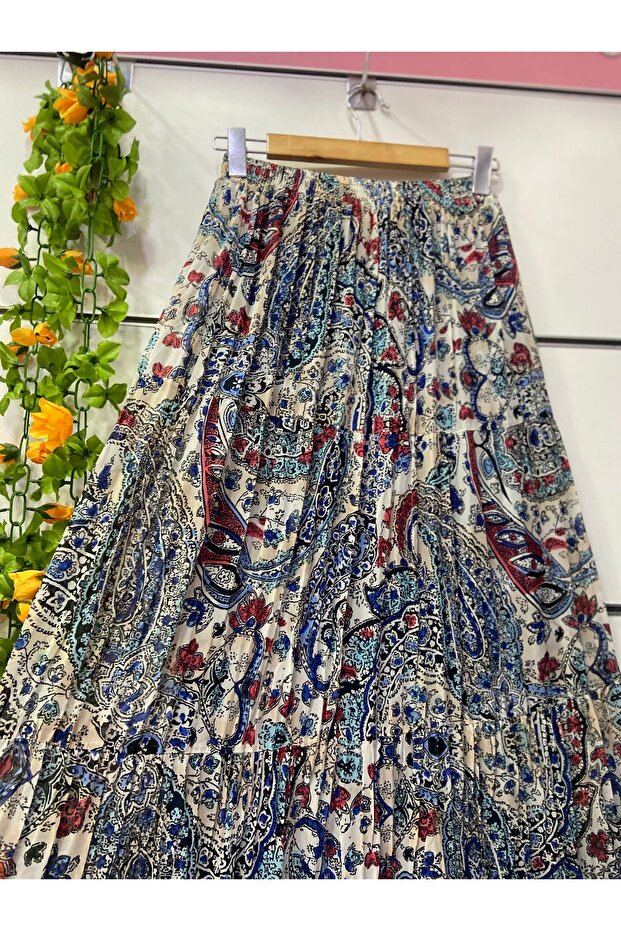 Patterned Three-Layer Chiffon Skirt with Lining - 3