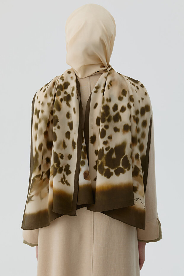 Sebu Krep İpek Şal - Krem - 5