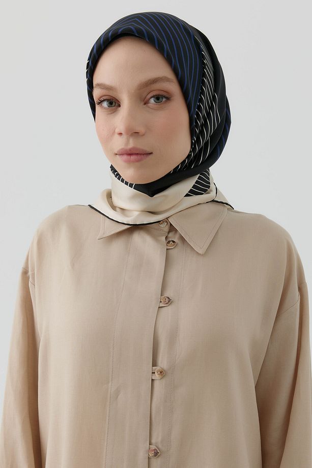 Yansıma Twill İpek Eşarp - Siyah - 3
