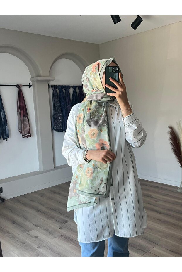 شال أخضر ناعم بنمط زهرة - 5