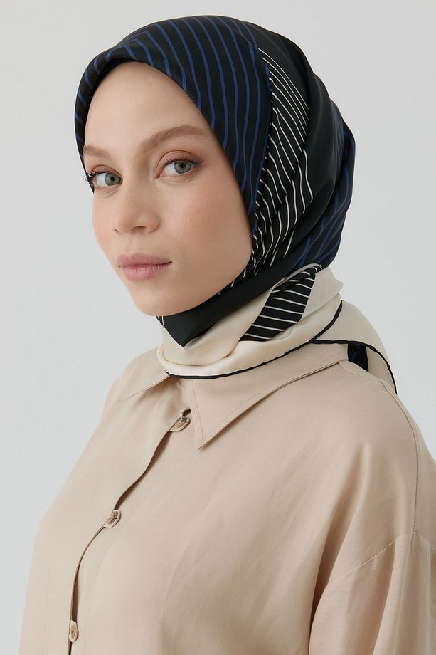 Yansıma Twill İpek Eşarp - Siyah - 2