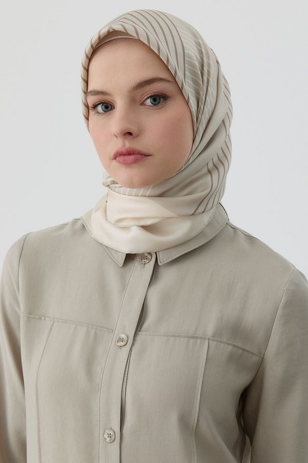Yansıma Twill İpek Eşarp - Taş - 1