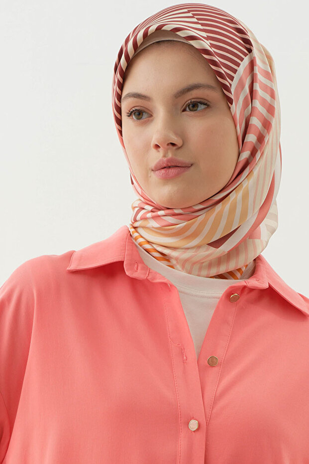 Geo Twill İpek Eşarp - Oranj - 2