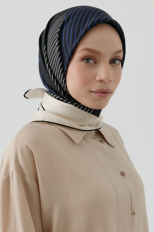 Yansıma Twill İpek Eşarp - Siyah - 1