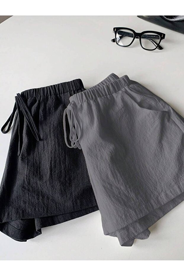 Kadın Belden Bağlamalı 2'li Şort - 4