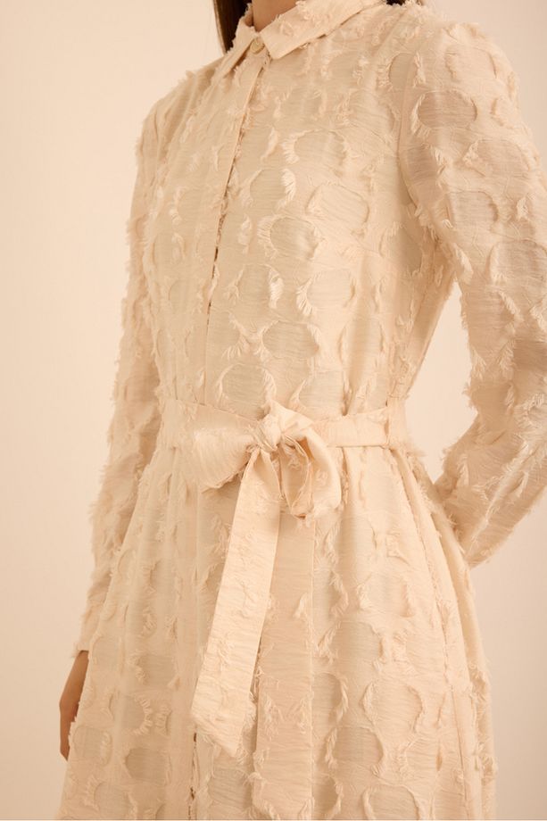Kumaşı Püskül Yüzeyli Cotton Gömlek Elbise - 6
