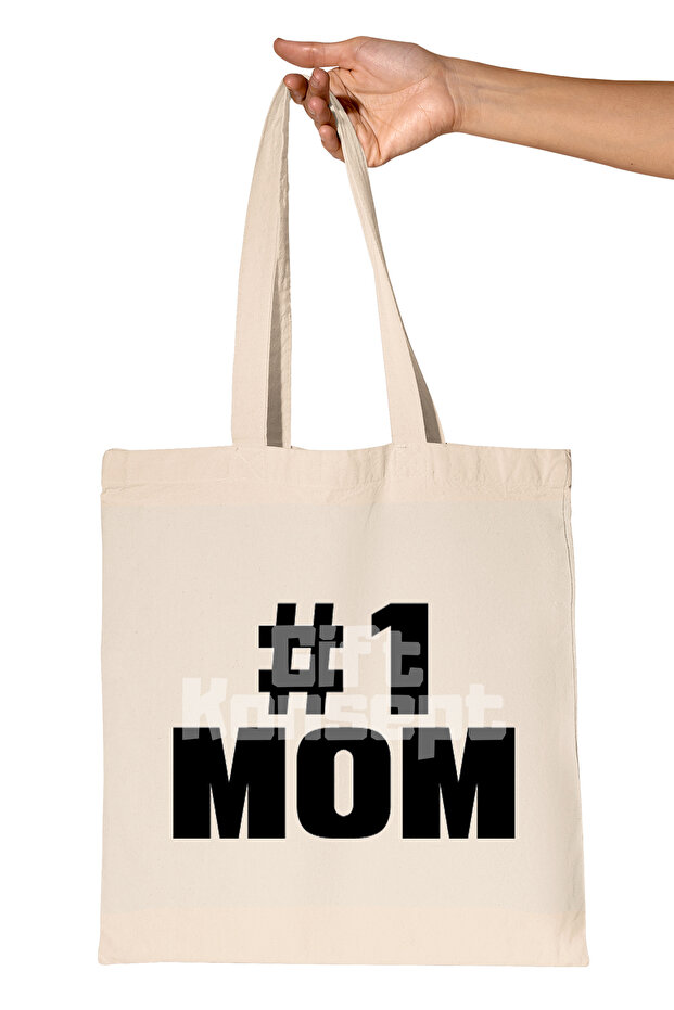 Number One Mom Printed Mother's Day Organic Raw Cloth Bag