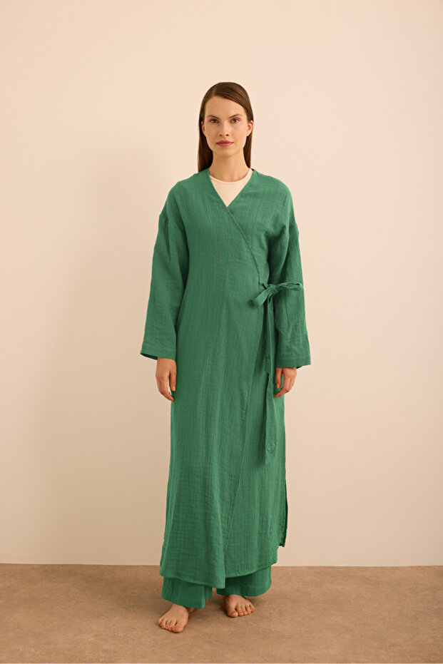 فستان من القطن فيسكون مع ربطة جانبية - 5