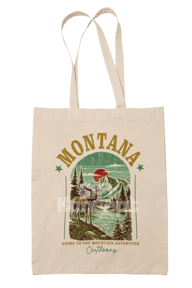 Montana Summer Trip Printed Summer Vacation Nature Adventure Printed Gift Organic Raw Cloth Bag