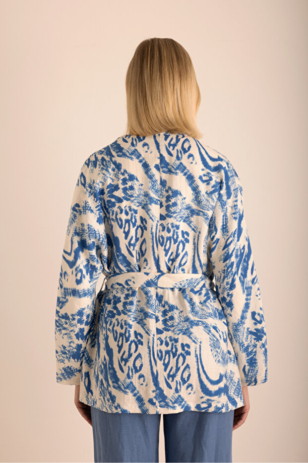 Desenli Viscon Keten Kimono - 6