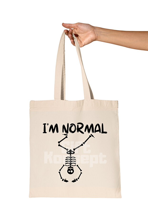 حقيبة هدية من القماش الخام العضوي مطبوعة بهيكل عظمي I'M NORMAL
