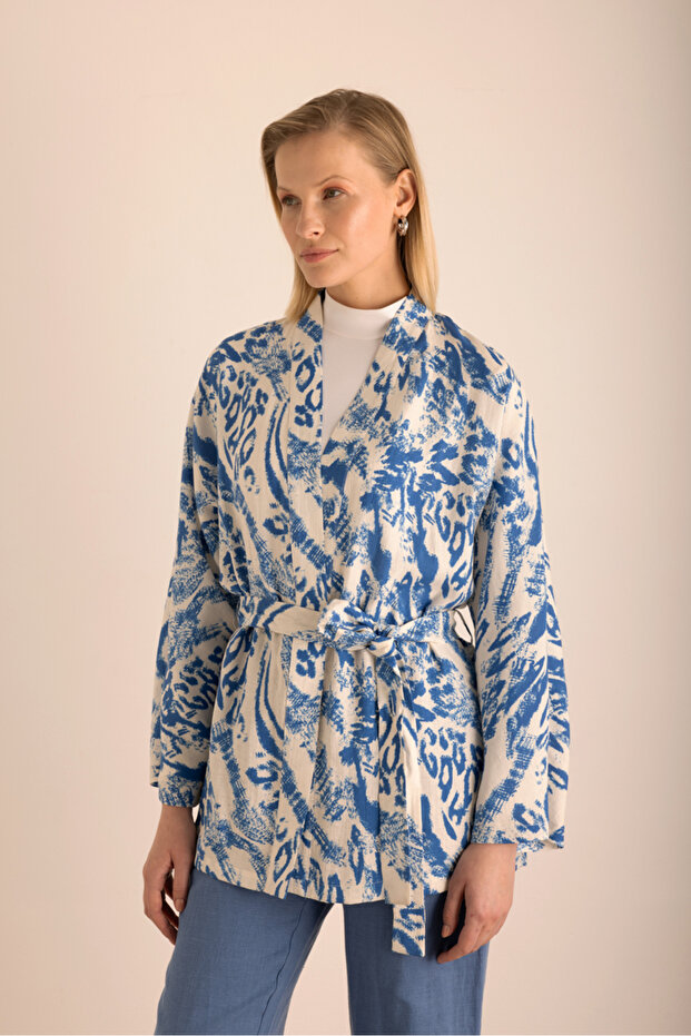 Desenli Viscon Keten Kimono - 4