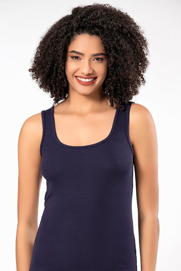 Kadın Fitilli Görünümlü Kalın Askılı Basic Atlet - 1