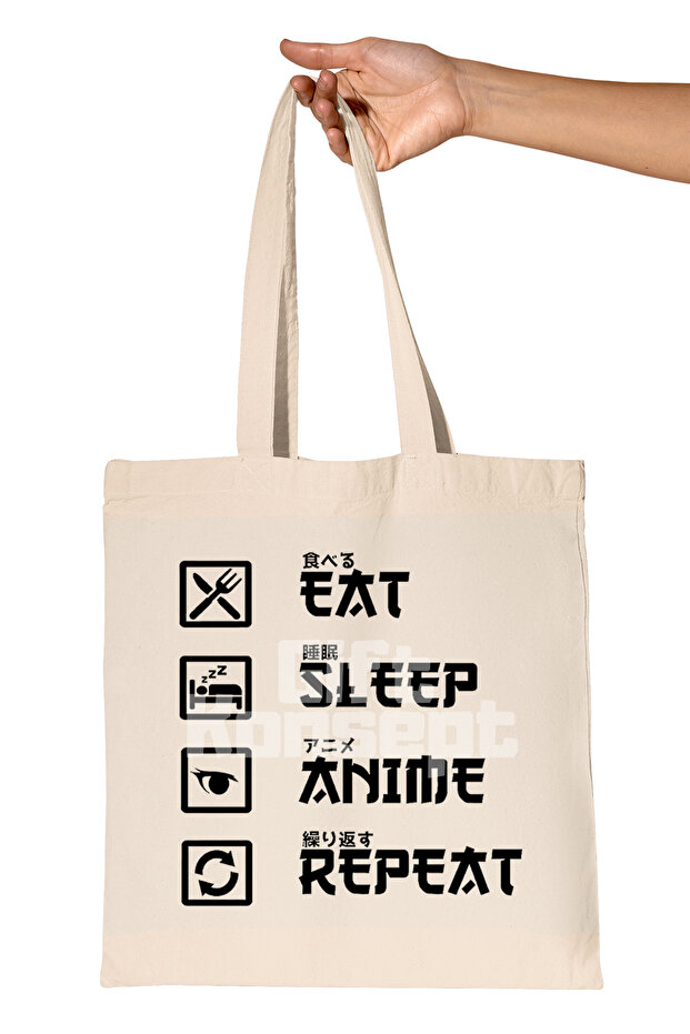 حقيبة هدية من القماش الخام العضوي مطبوعة من Eat Sleep Anime Repeat
