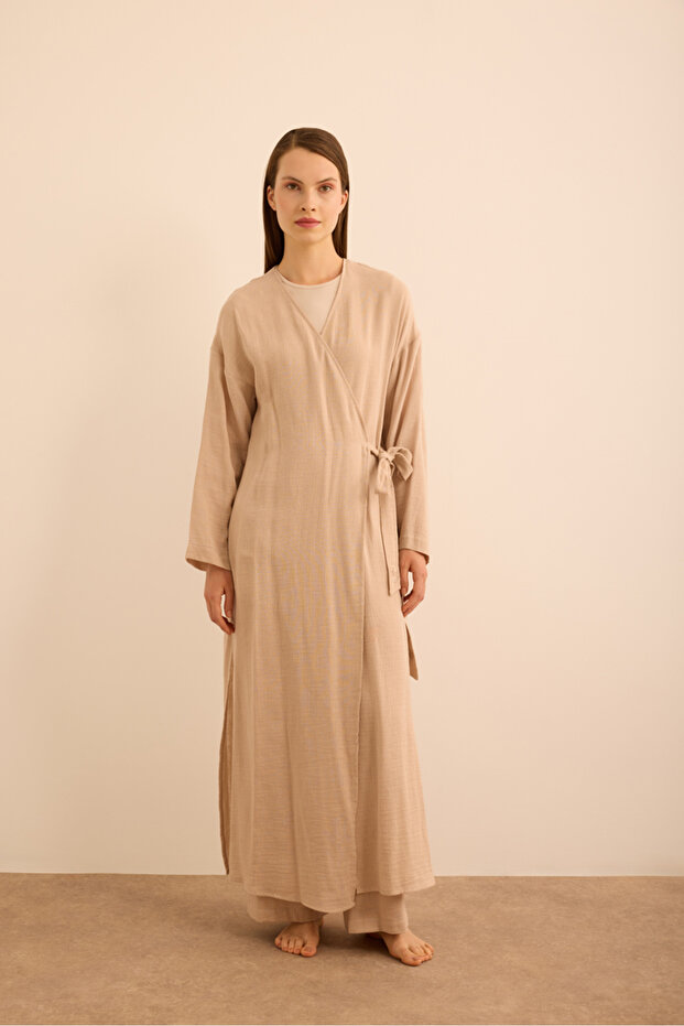 فستان من القطن فيسكون مع ربطة جانبية - 1