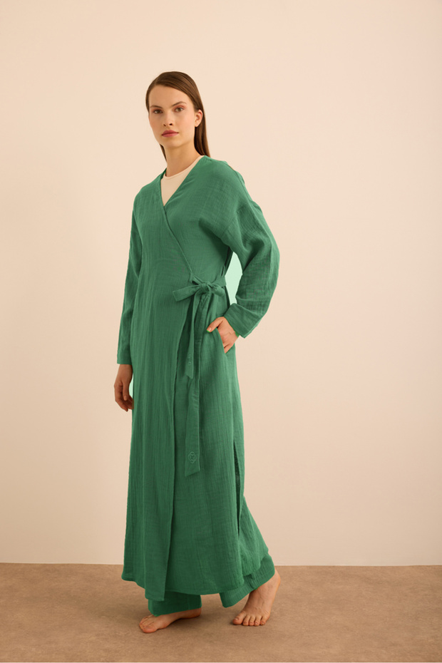 فستان من القطن فيسكون مع ربطة جانبية - 2