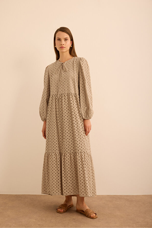 Hacimli Cotton Brode Elbise - 3