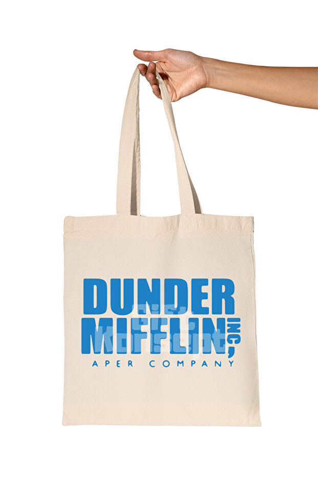 حقيبة Dunder Mifflin باللون الأزرق المطبوعة من القماش الخام العضوي للمكتب