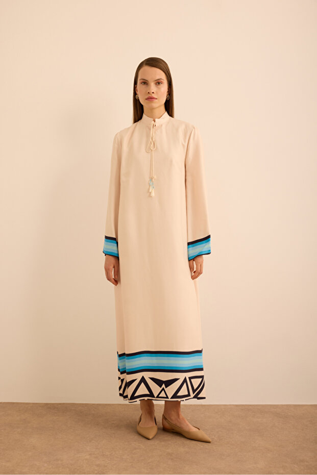 Çizgi Desenli Cotton Elbise - 5