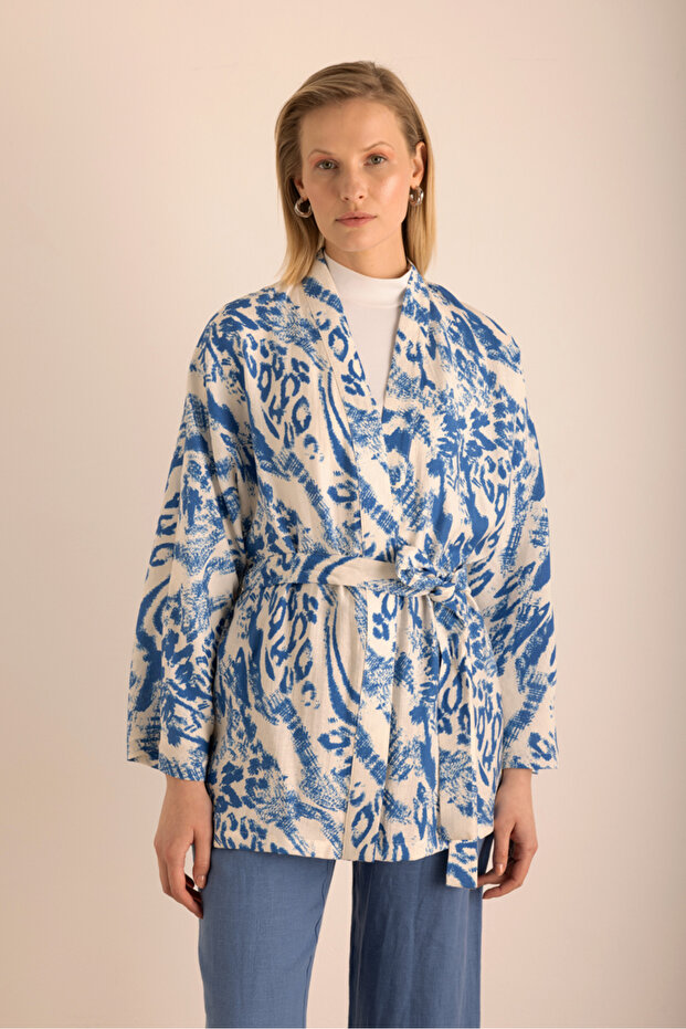 Desenli Viscon Keten Kimono - 5